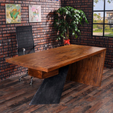 欧美式铁艺复古书桌防锈做旧办公桌实木写字台会议桌电脑桌工作台