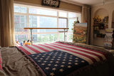 清清主义美式乡村家居必备 复古美国国旗色棉线毯子沙发毯休闲毯
