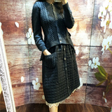 欧洲站2014秋冬新款 小香风针织羊毛加厚开衫+羊毛半裙两件套装女