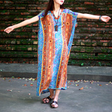 原创设计师棉麻女装品牌异域民族风情印花波西米亚连衣裙撞色长袍