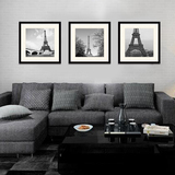 新锐 埃菲尔铁塔 法国古建筑黑白画挂画壁画有框画客厅装饰画三联
