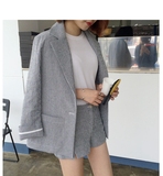 韩国女装秋季新品一粒扣长袖西装+短裤西裤条纹两件套装休闲西服