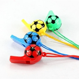 特价促销彩色塑料足球造型口哨玩具带绳比赛裁判口哨儿童体育玩具