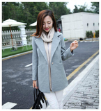 2015秋冬季新款韩版女装中长款毛呢外套女式西装领大码呢子大衣