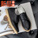 韩版潮小黑色皮鞋女秋季学生英伦学院风女鞋复古中跟圆头平跟单鞋