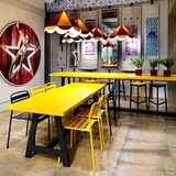 欧式创意铁艺餐桌实木彩色咖啡桌椅整套酒吧桌椅长条办公桌椅组合