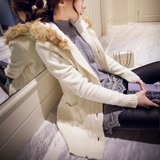 2015冬季新款韩版毛领显瘦中长款毛衣外套修身连帽针织开衫女潮厚