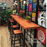 美式铁艺吧台桌椅组合实木吧台椅凳高脚靠墙长条桌椅酒吧凳餐椅
