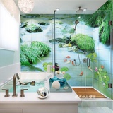 3D立体瓷砖背景墙 高清山水瀑布浴室壁纸壁画来图可定制 中式小溪
