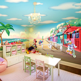飞彩迪士尼大型壁画壁纸 儿童房卧室全景背景卡通墙纸女 米妮假日