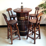 最新款碳化实木酒吧桌椅创意组合复古时尚高脚桌酒吧台杯型酒桶桌