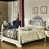 直销美式乡村钢木双人大床全实木欧式铁艺公主婚床白色原创设计