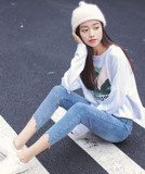 秋季新款韩国学院风宽松显瘦大码图案印花套头长袖卫衣女学生t恤