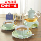 陶瓷花茶茶具套装 花草水果茶壶红茶壶 玻璃过滤加厚煮花茶壶套装