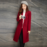2015冬装新款 韩版简约中长款修身呢子外套 修身长袖羊毛呢大衣女