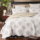外单出口 欧式美式乡村 纯棉绗缝被空调被床盖床品三件套白底珊瑚
