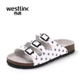 Westlink/西遇2016夏季新款 星星印花一字软木拖居家休闲女凉拖鞋