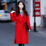 2015冬装韩版修身双面羊绒大衣女中长款单排扣高档保暖呢外套纯色