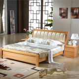 榉木床全实木床真皮软靠床1.8米双人床中式1.5m气压高箱床婚床