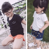 女童短袖t恤纯棉 2016新款韩版1-2-3-4周岁笑脸纯色宝宝夏装 上衣