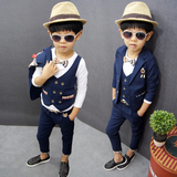 秋季新款韩版儿童装男童西装三件套男孩马甲长裤领结绅士套装