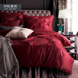 丹虹家纺 欧式美式床上四件套 奢华婚庆六套件 结婚酒红床上用品