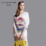 【新品】ELLASSAY歌力思2016春夏女装 印花假两件套七分袖衬衫