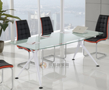 简约现代钢化玻璃会议桌办公桌培训会议台时尚钢架桌6-10人会议桌