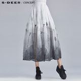 【新品】sdeer圣迪奥专柜正品写意水墨印花半身长裙S16281183