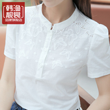 棉麻衬衫女短袖T恤 2016夏季新款韩版范正品纯棉上衣百搭白色衬衣