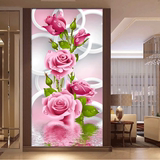 印花十字绣玫瑰 花开富贵甜蜜玫瑰新款客厅玄关竖版系列花卉满绣