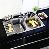 KXY 304 厨房水槽 不锈钢洗菜盆双槽 洗菜池洗碗池水池厨盆带刀架