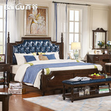 百谷 全实木床 美式床双人大床 北美白蜡木真皮1.8米婚床卧室U05