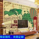 欧式风格卡通地图个性创意英伦壁纸餐厅咖啡店装饰墙纸大型壁画