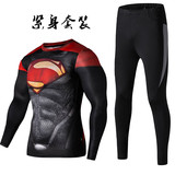 漫威复仇者联盟超人蝙蝠侠美国队长运动速干衣男长袖套装 紧身衣