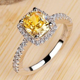 925纯银微镶黄水晶宝石戒指女款 韩版中食指钻石戒指女生礼物