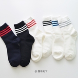 韩国进口正品薄棉ulzzang三条杠女袜子 白色复古街头权志龙男短袜