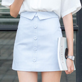 2016新款夏季韩版百搭学生高腰包臀修身一字扣A字裙半身裙女