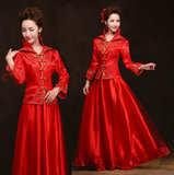 2015新款红色秋冬季新娘结婚礼服中式冬装复古棉旗袍敬酒服