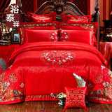 裕泰祥结婚床上用品婚庆床品四六十件套大红色贡缎提花新婚套件