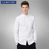 Lilbetter长袖衬衫男 白色法式衬衣立领衬衫袖口刺绣寸衫男士衬衣