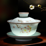 景德镇粉彩手绘陶瓷盖碗 茶具茶杯 泡茶碗功夫茶具三才碗 敬茶碗