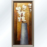 玄关装饰画墙画客厅壁画过道竖版油画单幅现代中式走廊花卉竖挂画