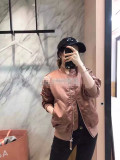 香港潮牌代购 16秋冬款粉色缎面夹棉经典飞行员夹克外套女棒球服