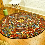 玛雅图腾2 彩色圆形地毯 欧美玄关茶几沙发地毯客厅防滑地垫脚垫
