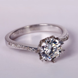 MOLI雪花款六爪钻戒仿钻钻石一1克拉女925银镀铂金爆闪 结婚戒指