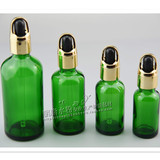 绿色精油瓶玻璃瓶金色花篮盖白色奶嘴滴管瓶子玻璃滴管调配工具