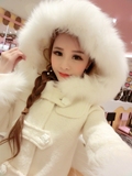 2015秋冬装新款韩版显瘦淑女加厚女装毛毛帽双口袋中长款外套潮