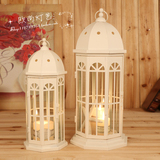 包邮 欧式铁艺古堡烛台风灯 婚庆白色烛台摆件道具 家居软装饰品