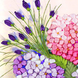 3D丝带绣挂画客厅卧室紫色花卉花束套件精准印花立体十字绣新款